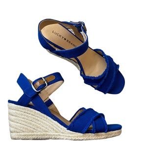 NEW Lucky Brand Margaline Blue Fabric Espadrille Wedges